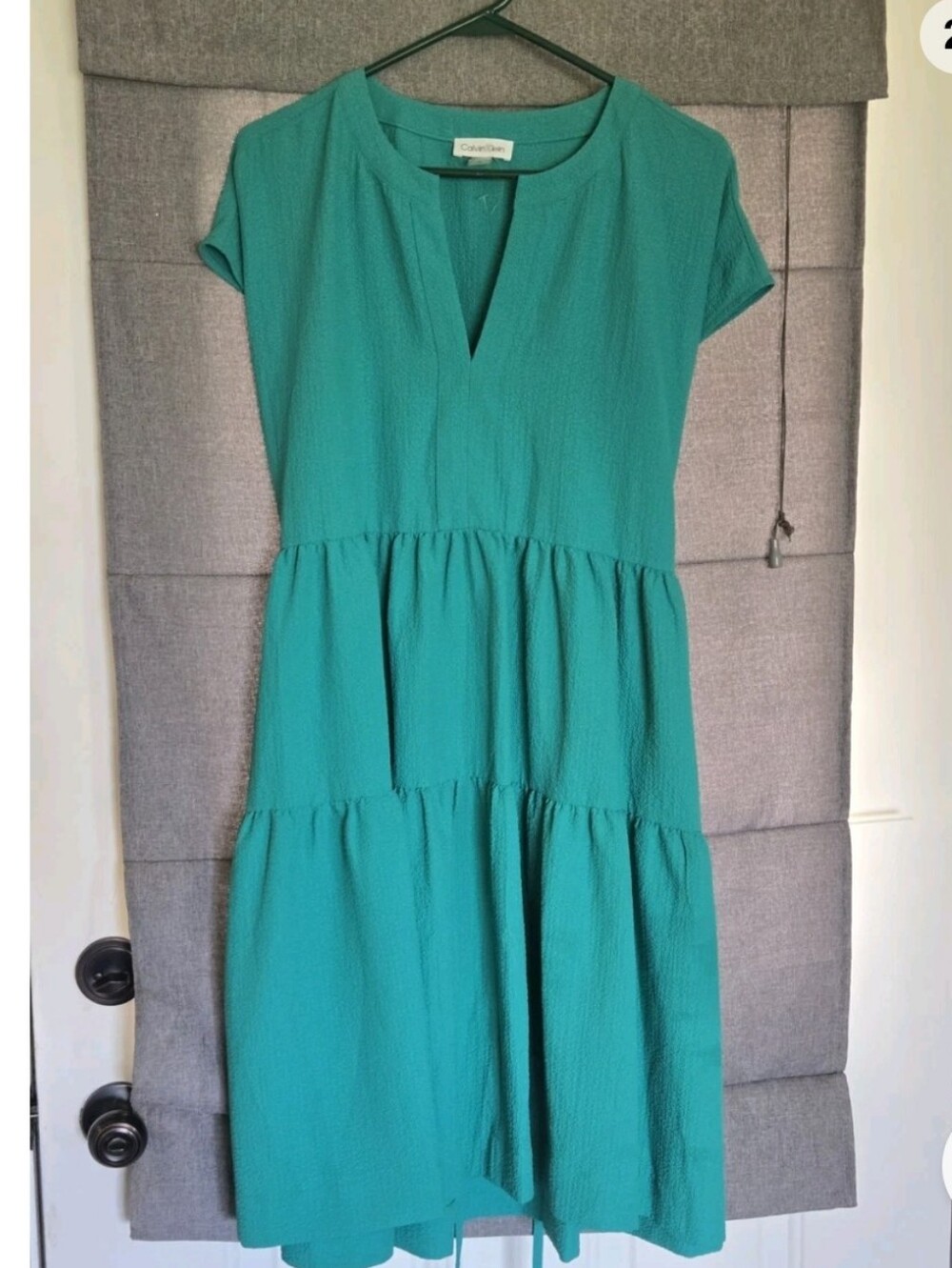 Calvin Klein Forest Green Tiered Dress with Flutter Sleeves Size 8